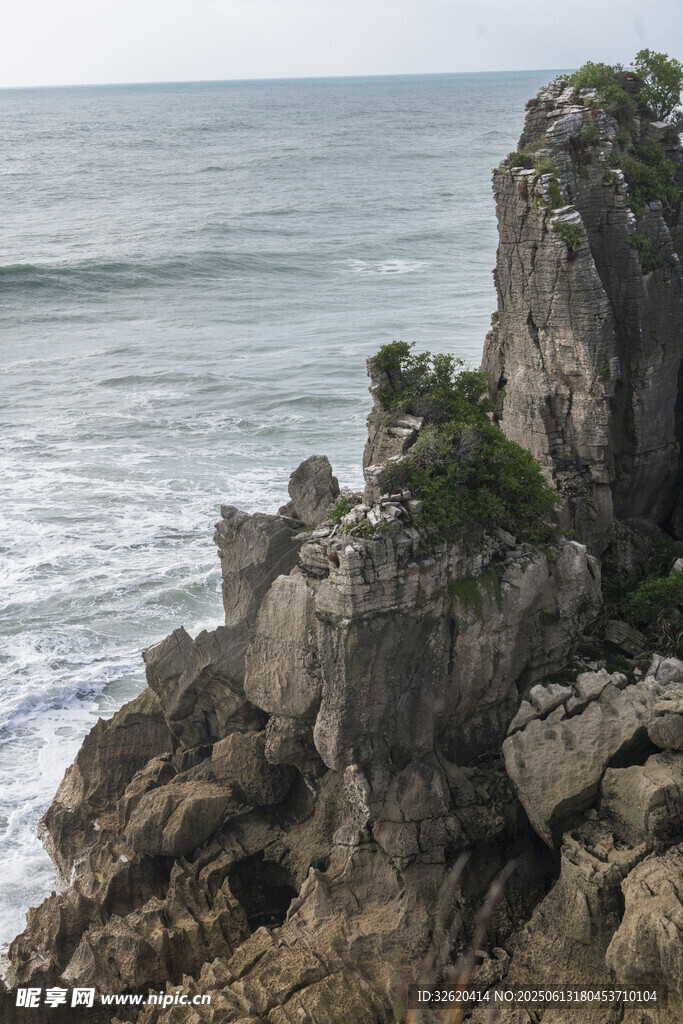 海边嶙峋礁石与绿植