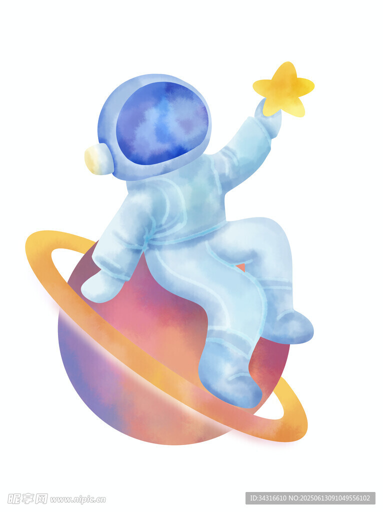 水彩风航天宇航员星星