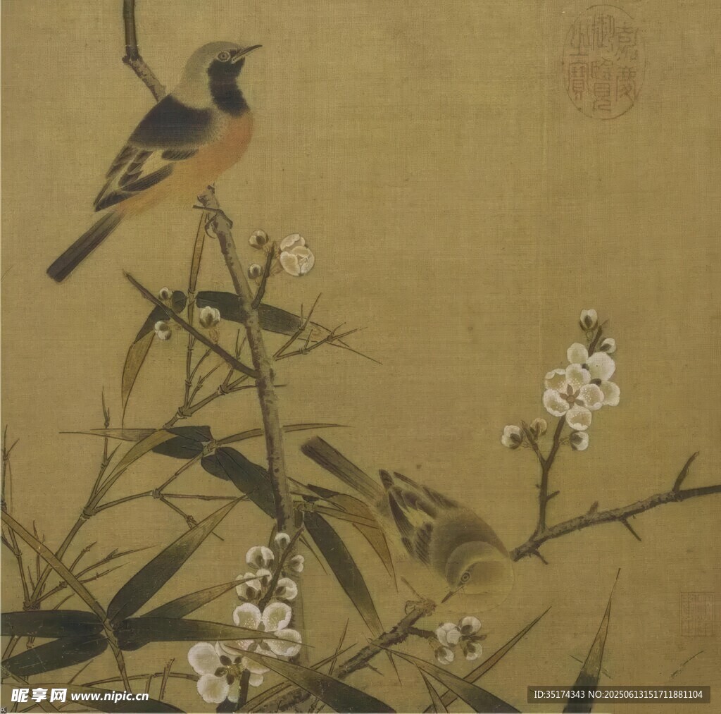 工笔画栖鸟图
