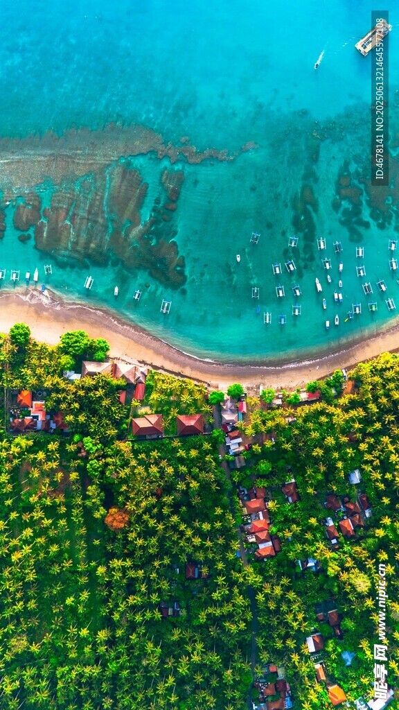 俯瞰海滨绿植环绕美景