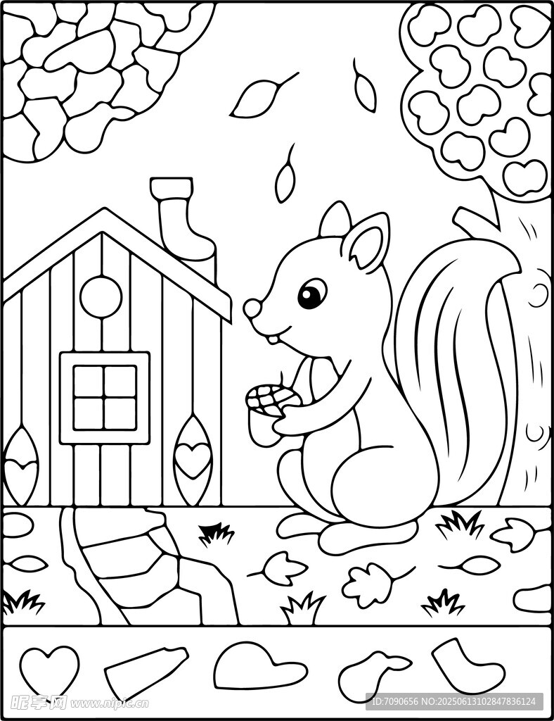 松鼠小屋填色画素材