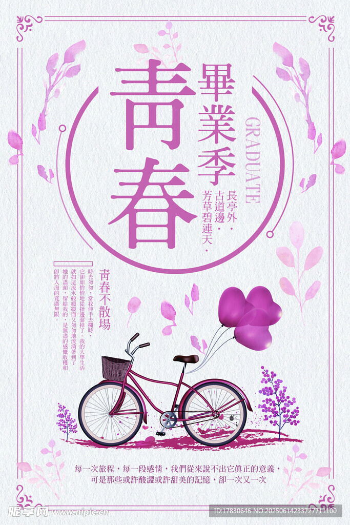 青春浪漫单车花卉插画