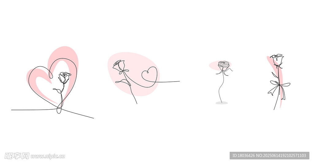 极简玫瑰花一条线png
