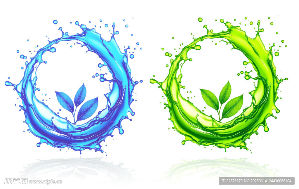 水花环绕绿叶图案