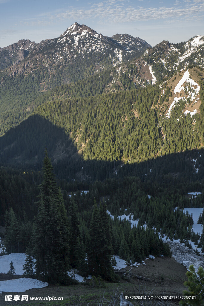 山间美景 雪覆峰林绿意浓