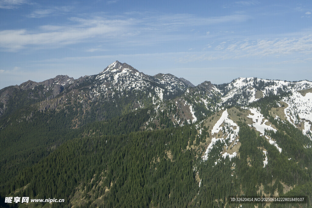 壮丽雪山与葱郁山林景观