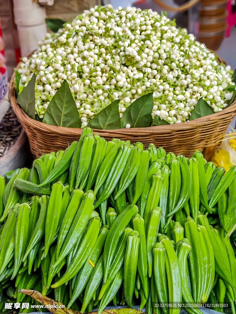 新鲜花卉与绿叶待售
