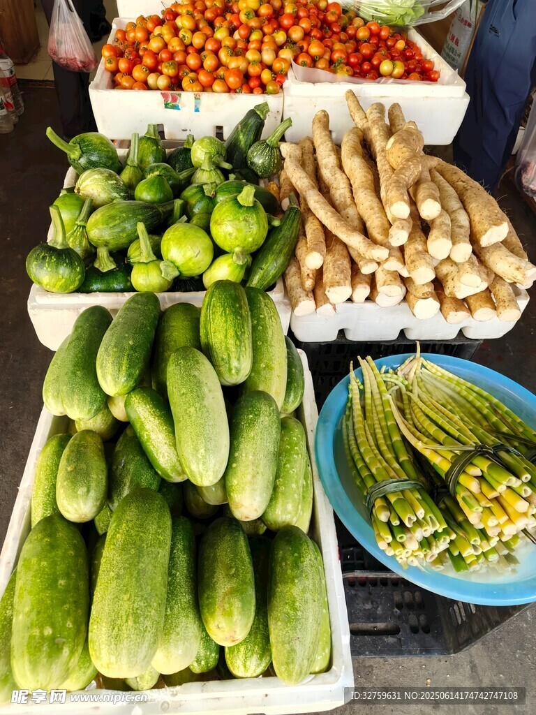 新鲜多样蔬菜陈列展示