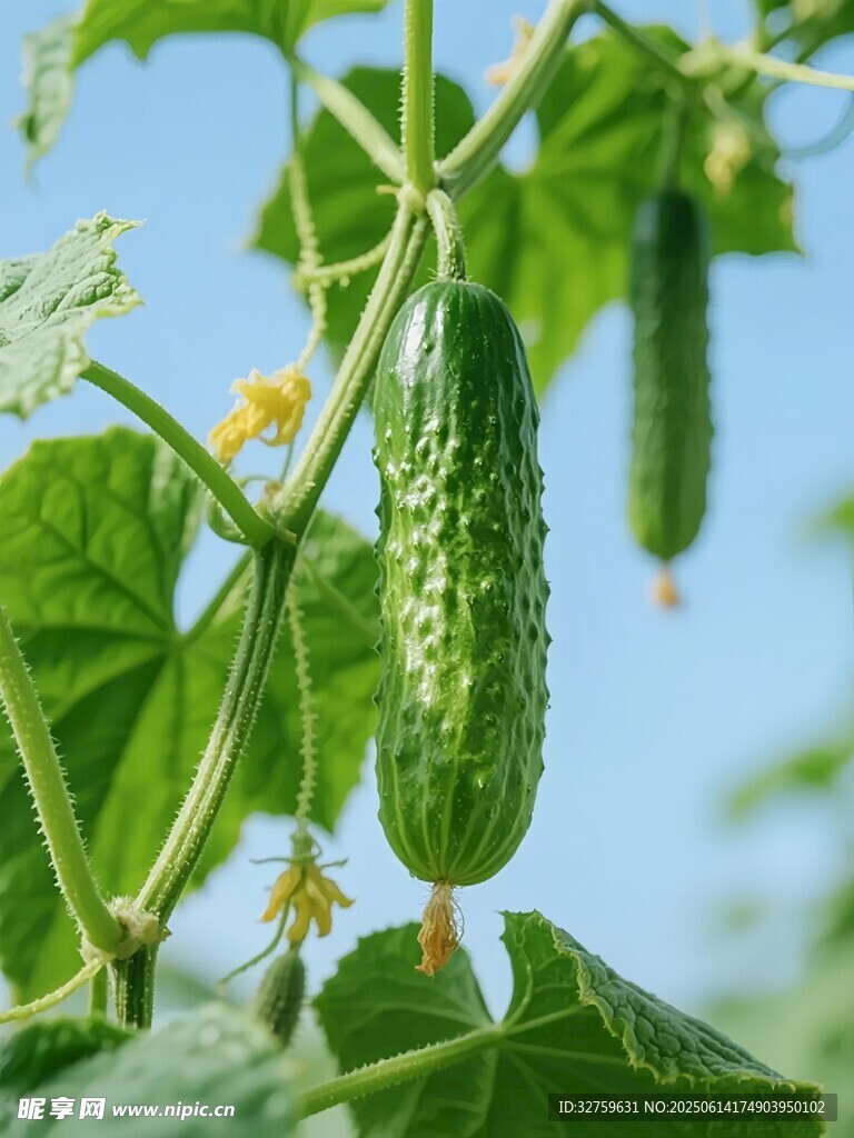 藤蔓上的鲜嫩黄瓜