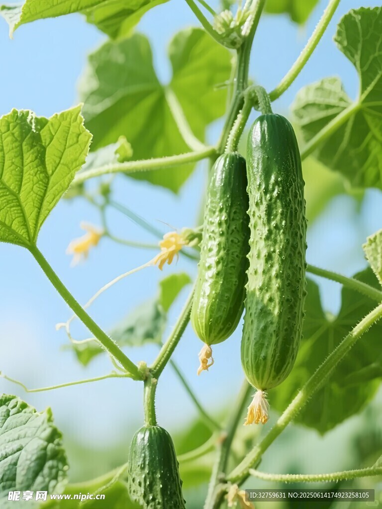 藤蔓上的鲜嫩黄瓜