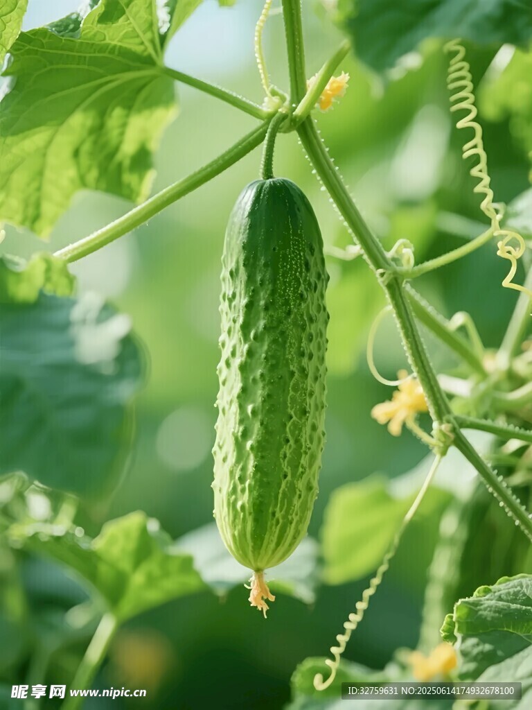 藤蔓上的鲜嫩黄瓜