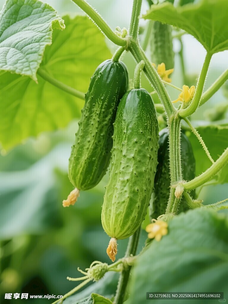 藤蔓上的鲜嫩黄瓜