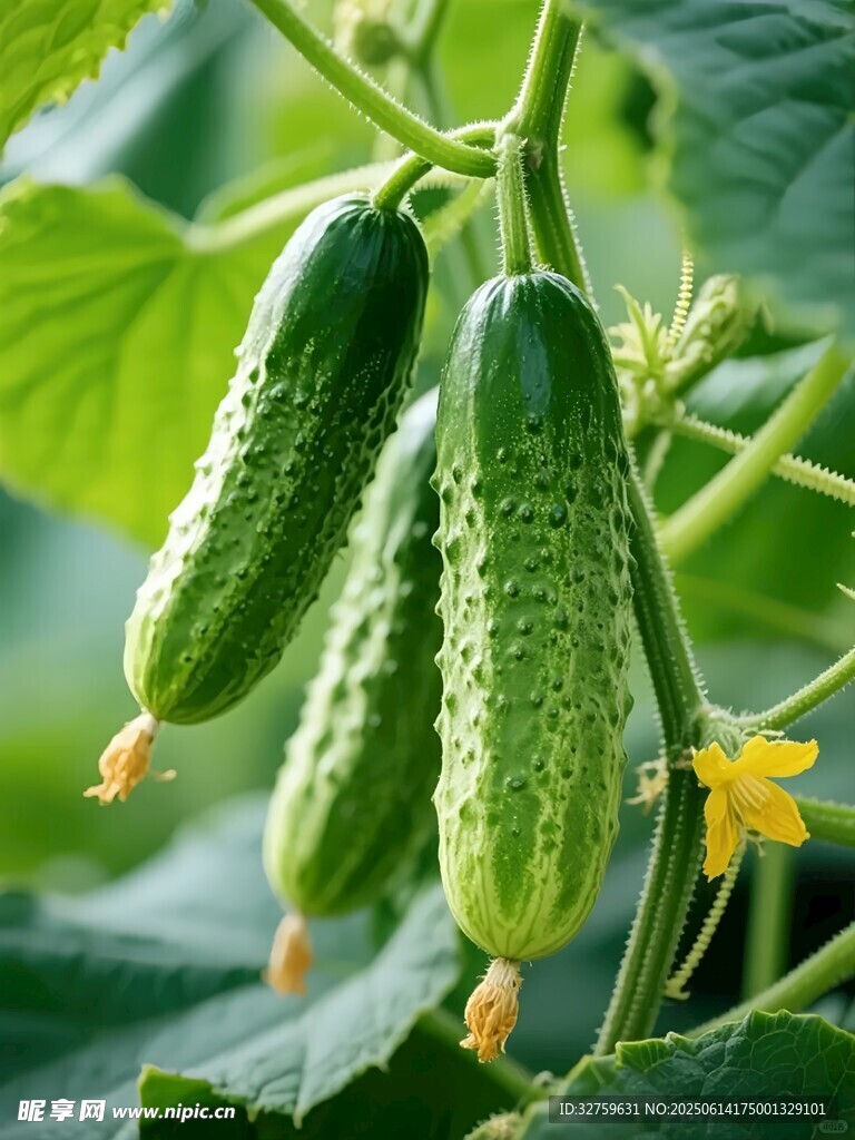 藤蔓上的鲜嫩黄瓜