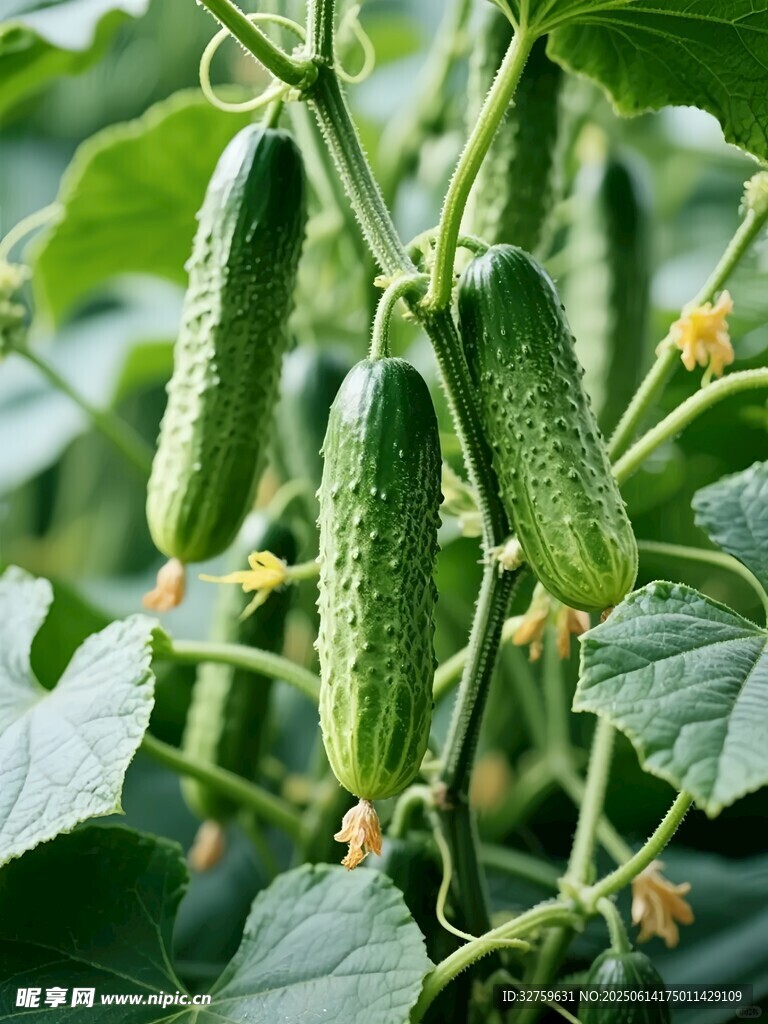 藤蔓上的鲜嫩黄瓜