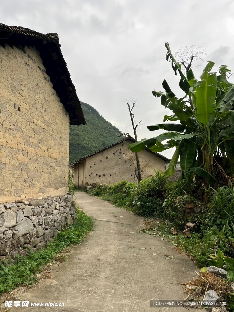 乡村小道旁的古朴民居
