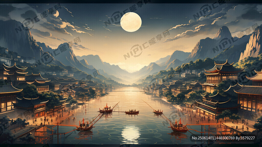 茅台镇及赤水河全景图