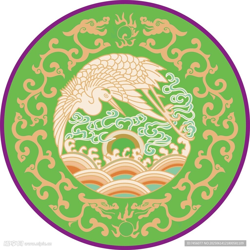 中式圆形仙鹤祥瑞图案
