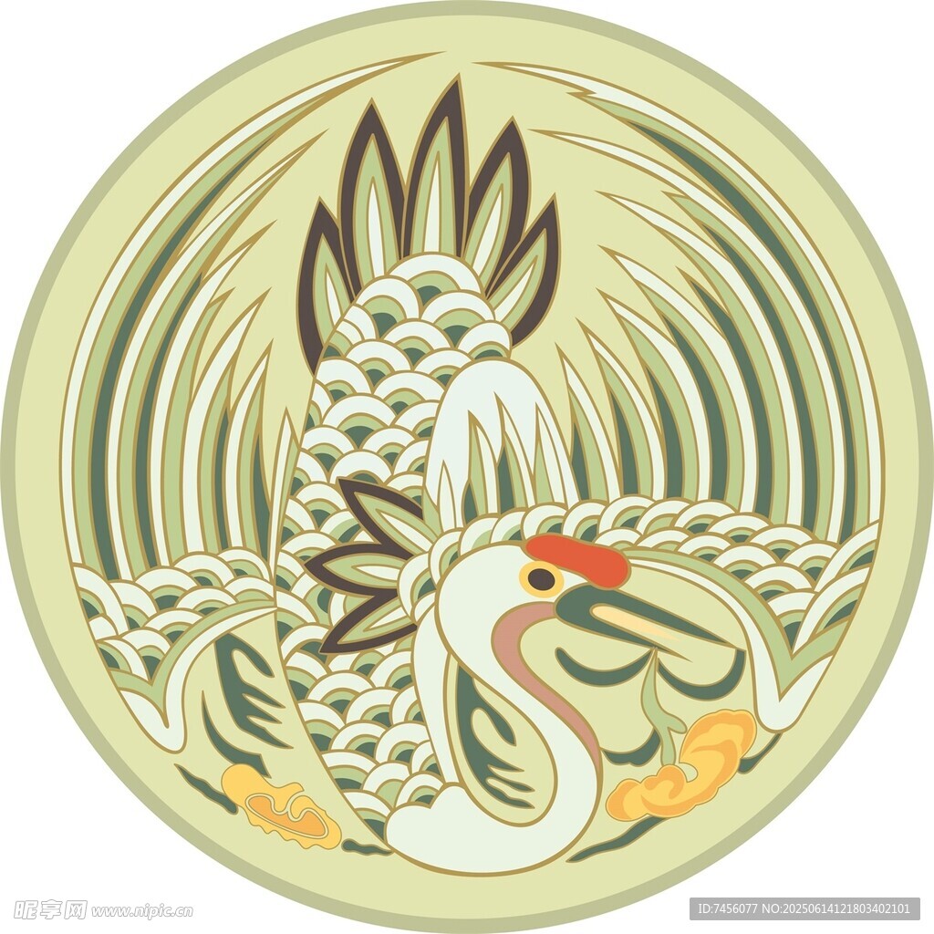 圆形仙鹤精美图案设计