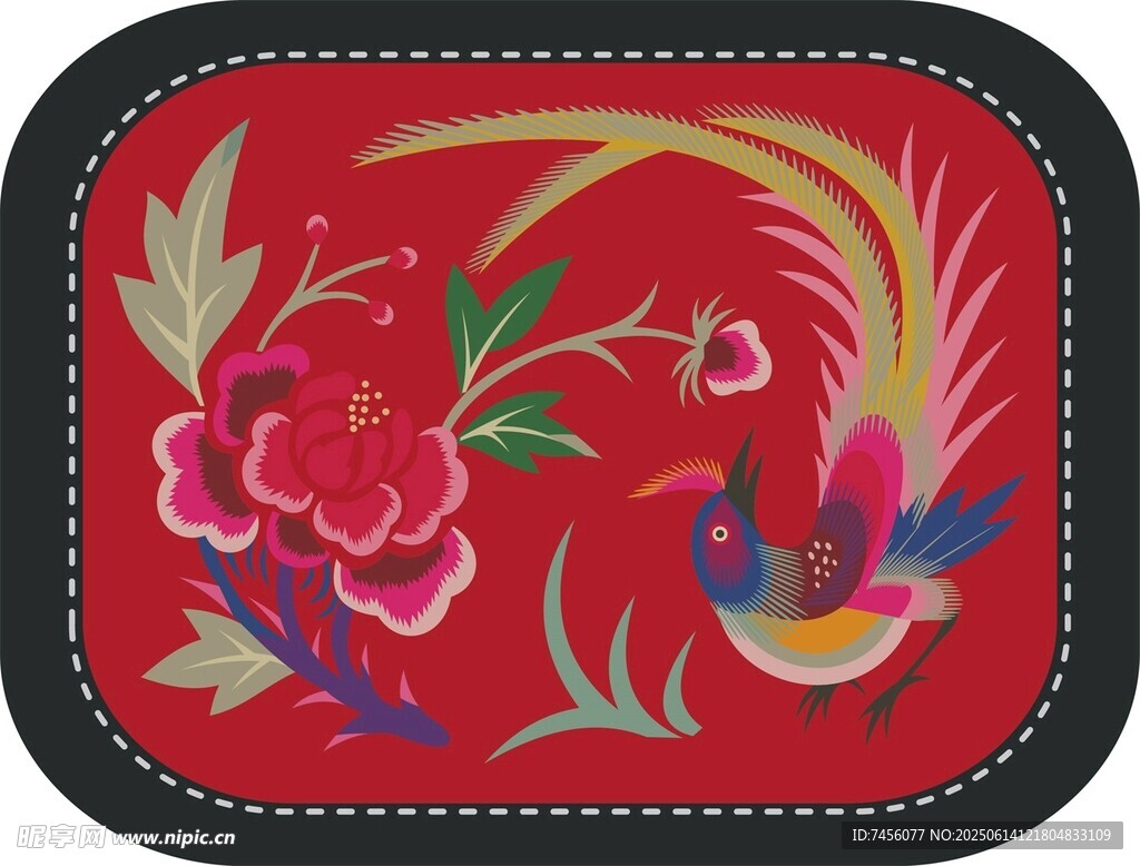 中式刺绣花鸟图案装饰