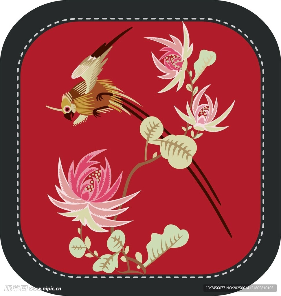 中式刺绣花鸟图案