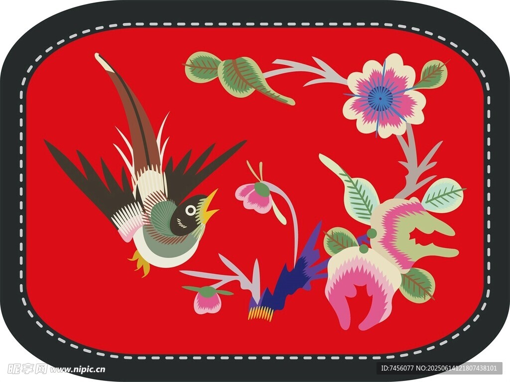 中式刺绣花鸟图案