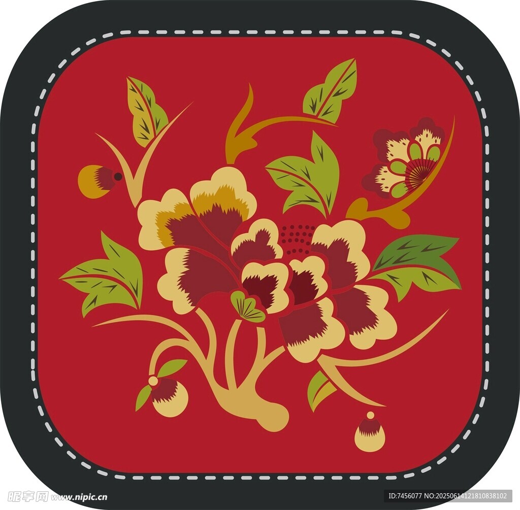 中式刺绣花卉图案