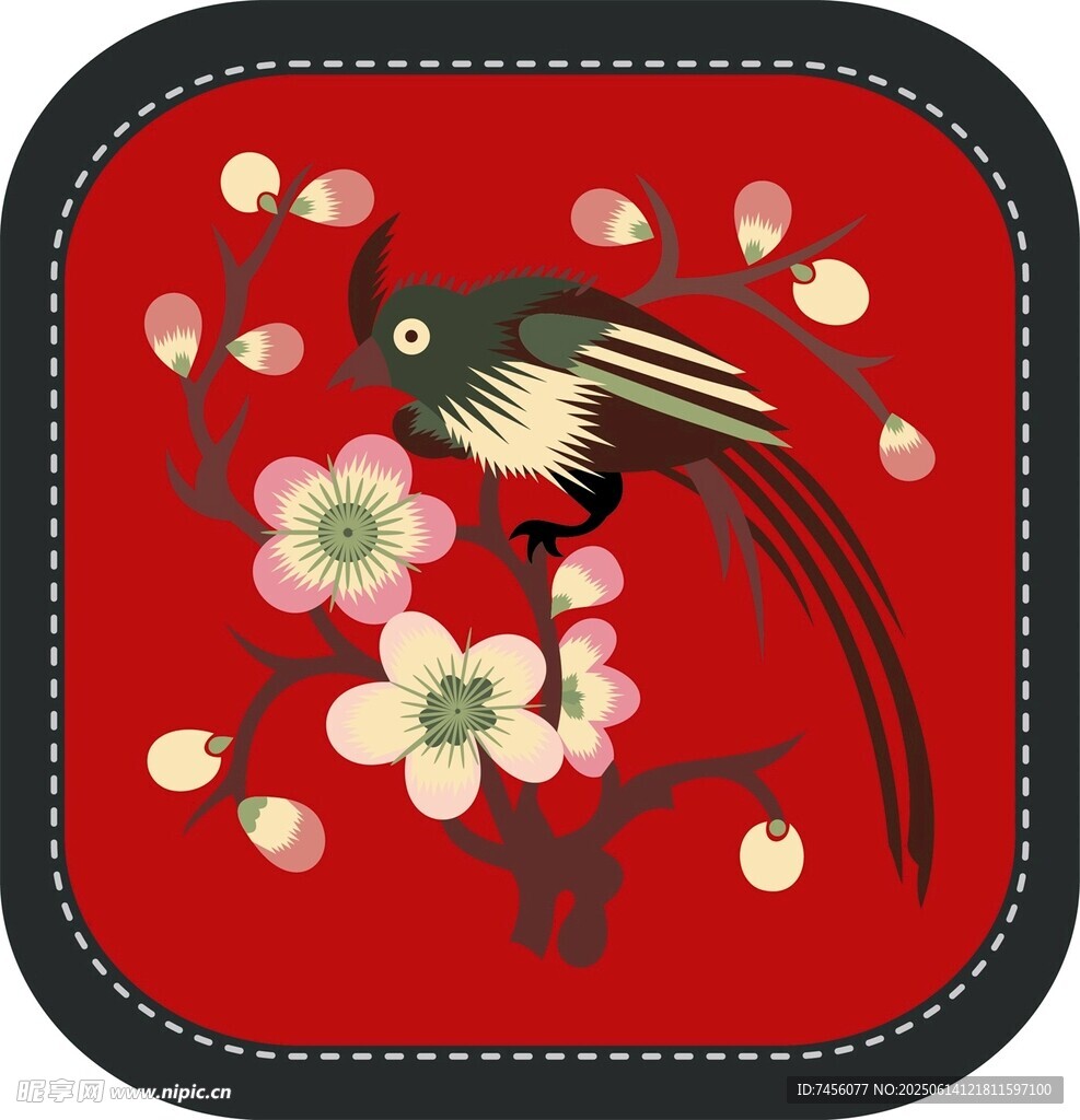 中式花鸟刺绣图案