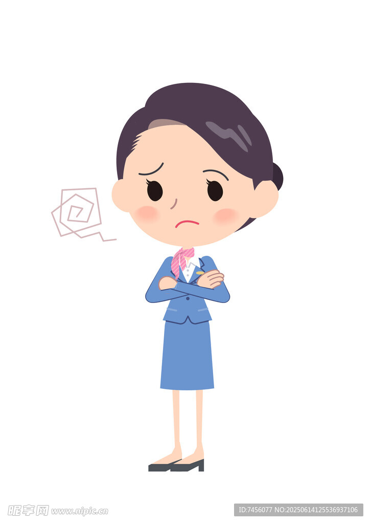 商务女士抱臂显疑惑神情