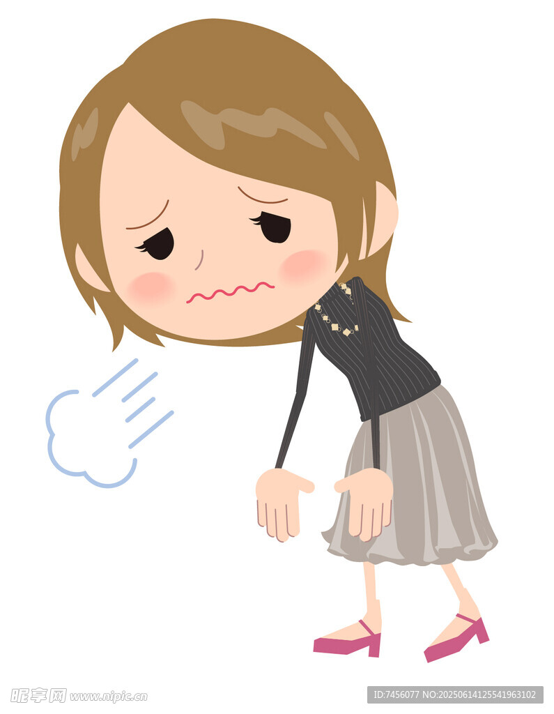 女孩弯腰咳嗽显不适