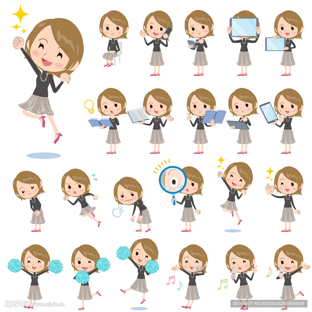 多样动作的卡通职场女性形象