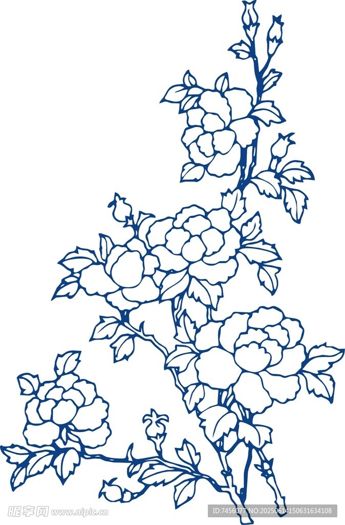 蓝白花卉枝蔓图案