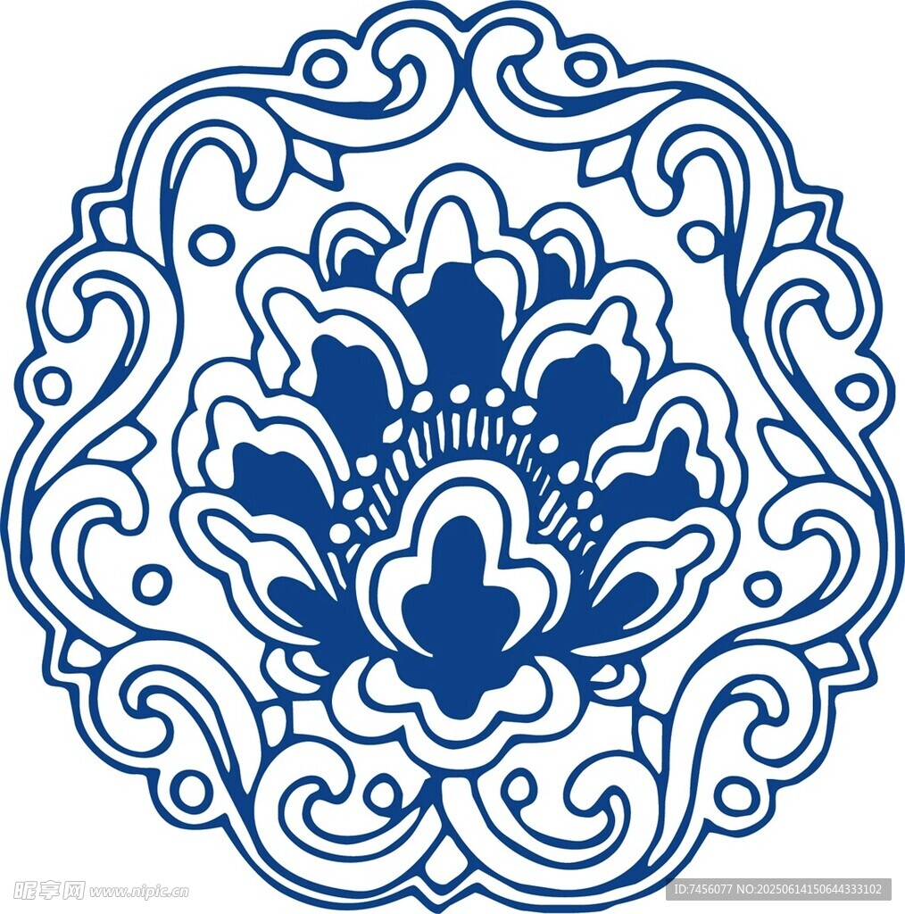 中式蓝白传统花卉纹图案