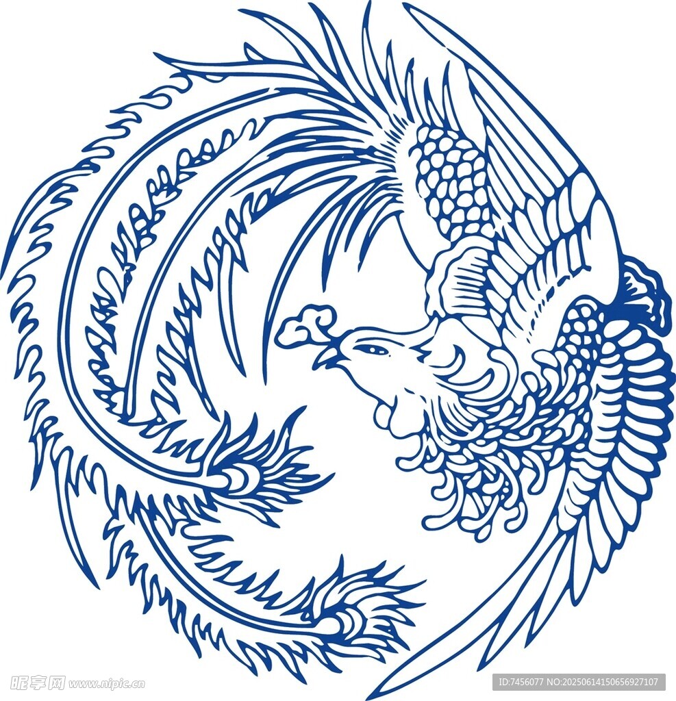 传统蓝白凤凰图案设计