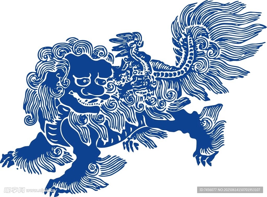 传统蓝白麒麟图案