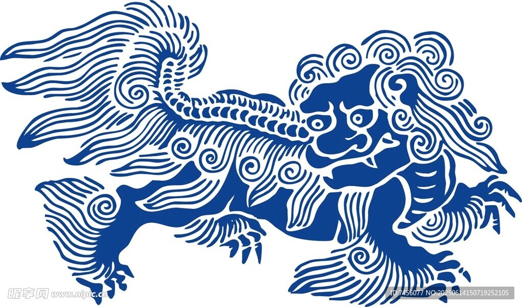 传统蓝白麒麟图案