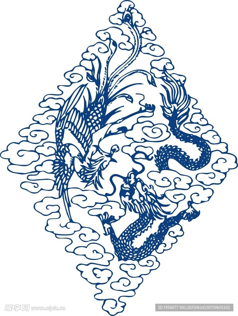 中式龙纹青花瓷图案