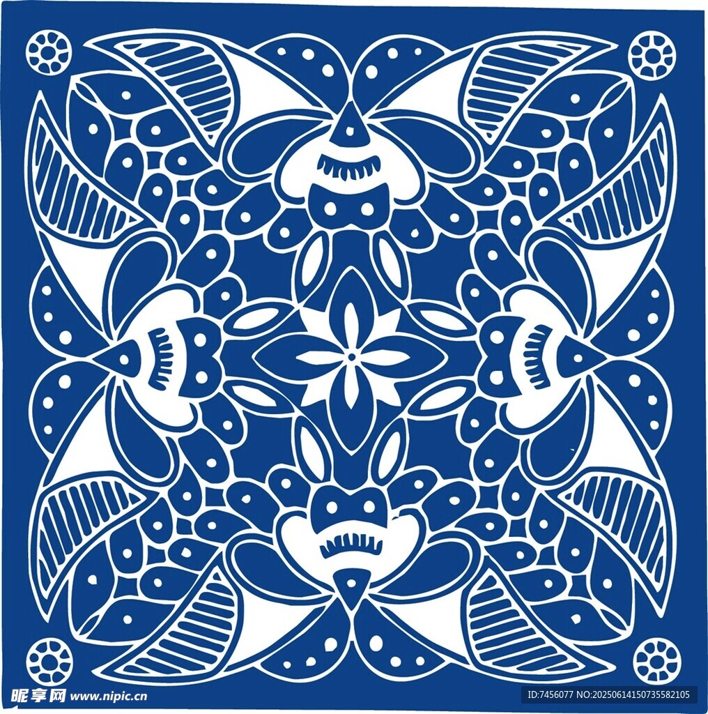 蓝白对称花纹图案设计
