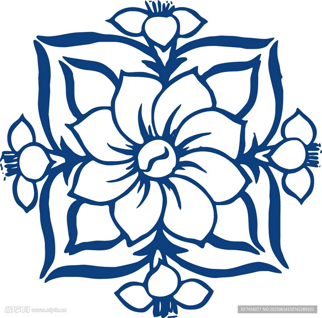 蓝白花卉几何图案纹饰