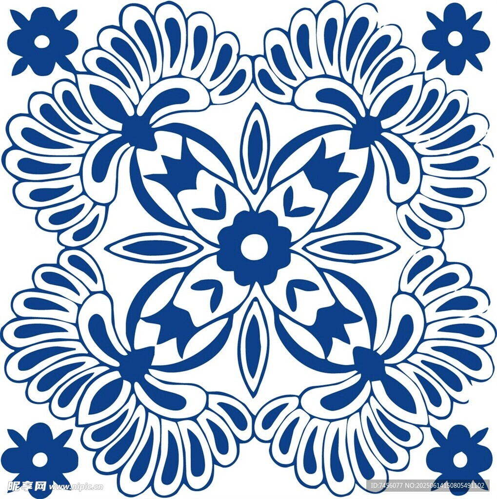 蓝白花卉图案装饰纹样