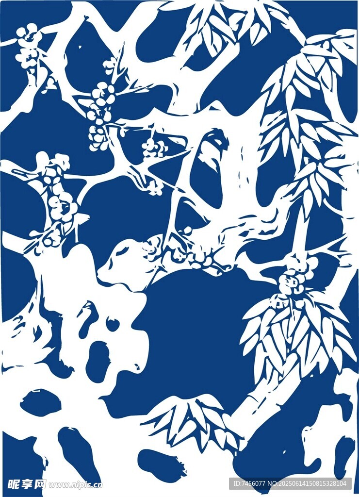 蓝白中式花鸟图案设计