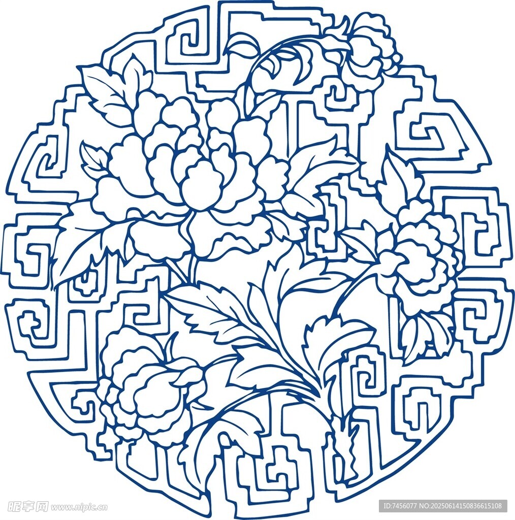 中式牡丹团花纹饰图案