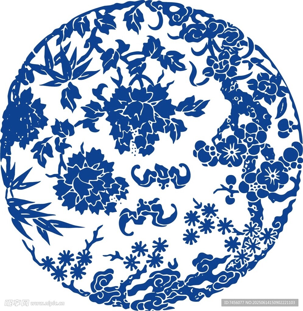 青花瓷盘上的精美花卉图案