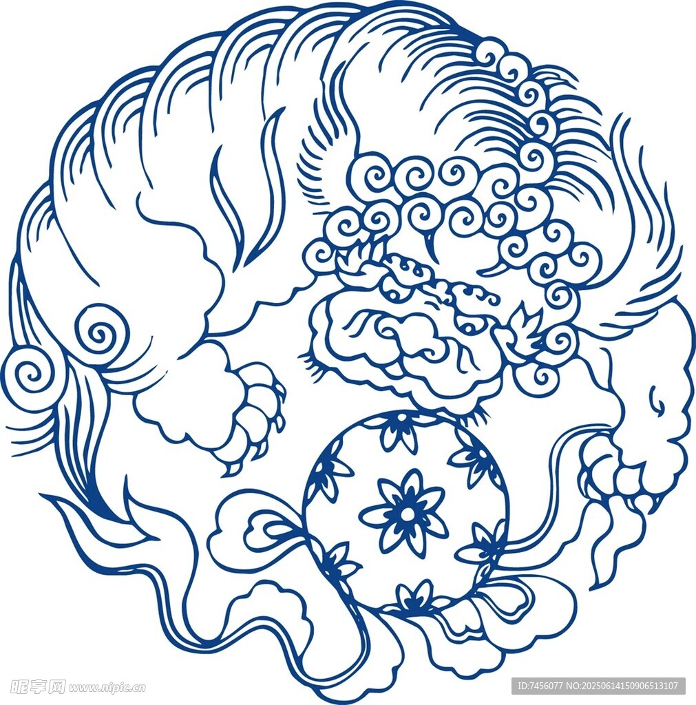 传统中式狮子戏球图案