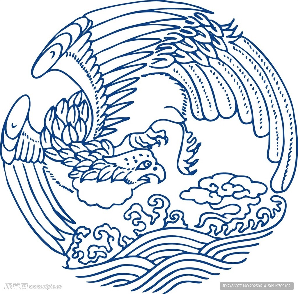 中式凤凰海浪纹图案