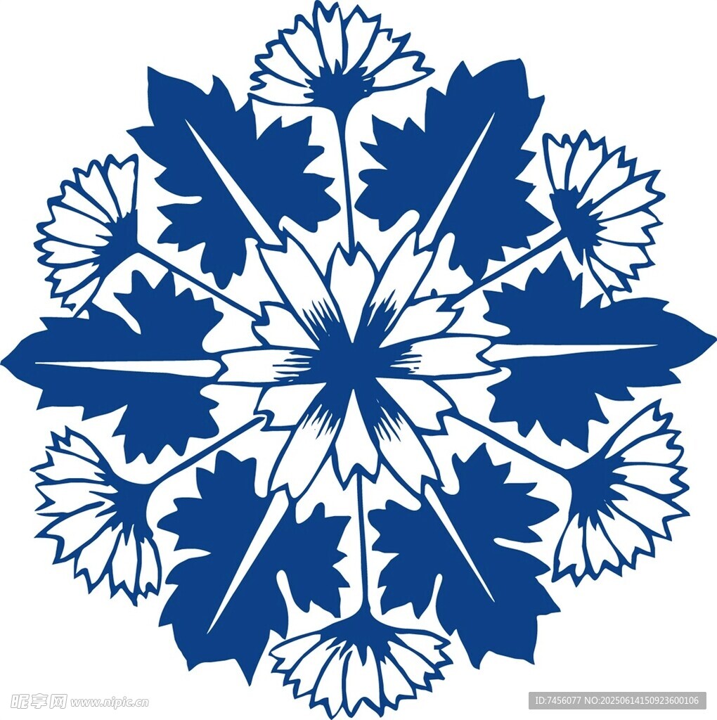 蓝色雪花状花卉图案设计