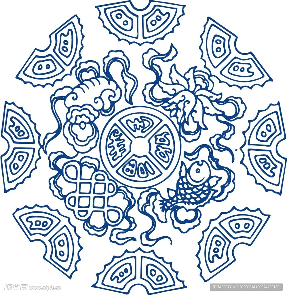 传统中式蓝白花纹图案