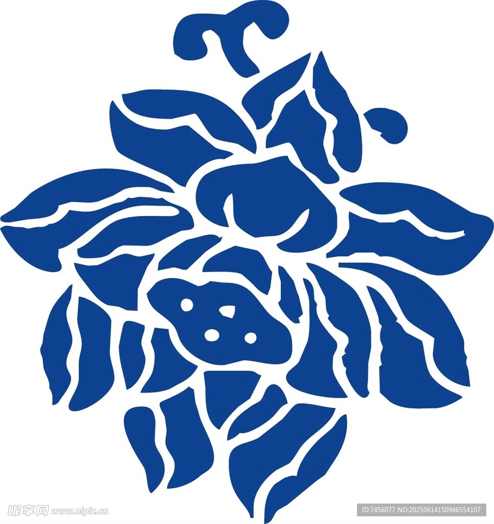 蓝白莲花剪纸图案