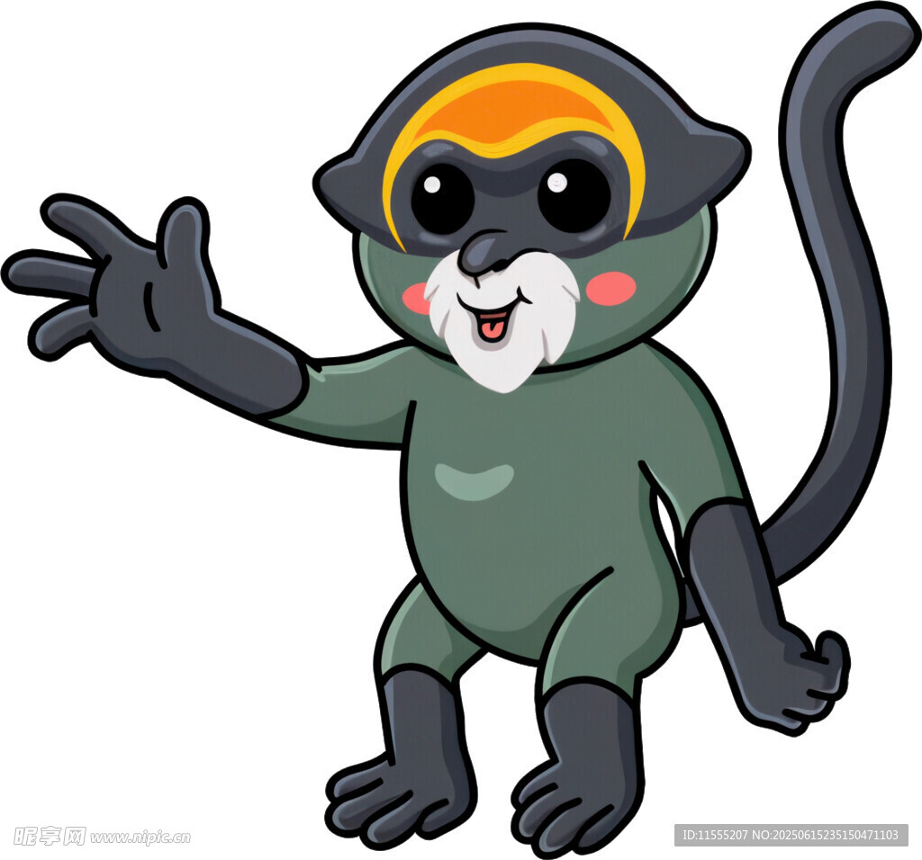 可爱绿猴挥手打招呼