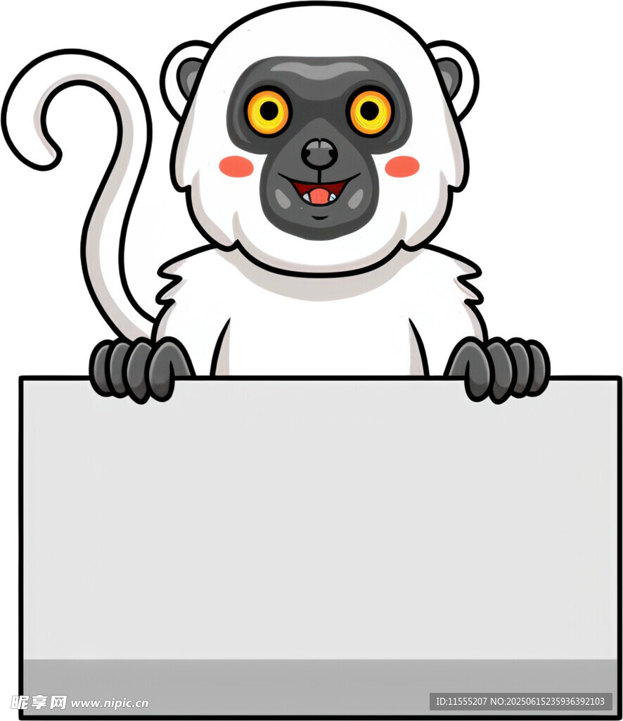 可爱猴子举空白标牌