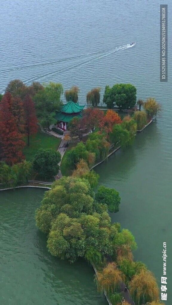 湖中小岛秋景如画